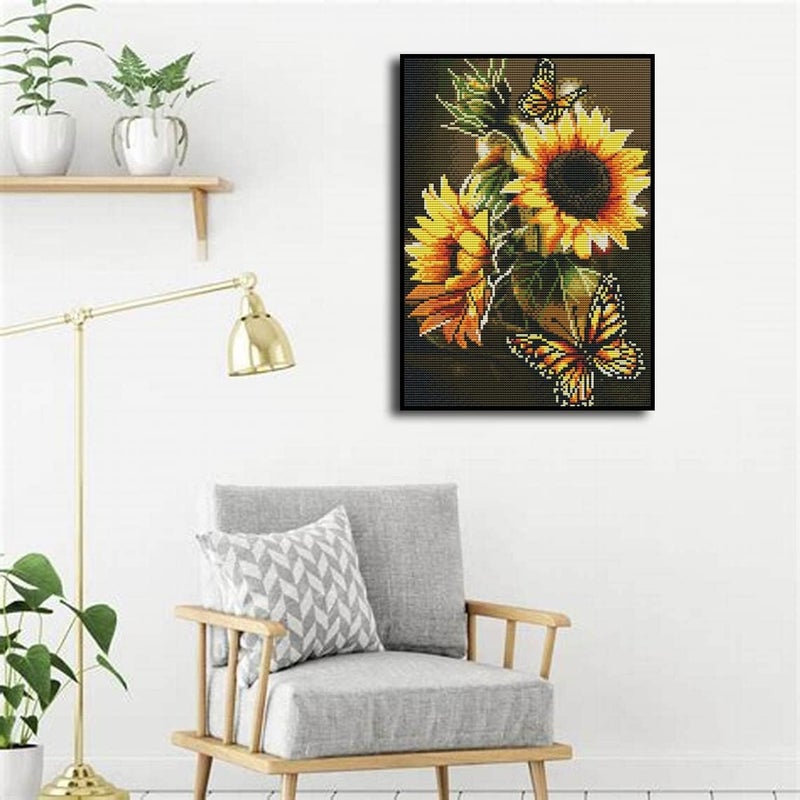 Paintcolor طقم تطريز كروس ستش بطبعة عباد الشمس - أطقم كروس ستش مخصصة للمبتدئين والبالغين بتصاميم فراشات وأبعاد فنية وحرفية (11CT بدون إطار) - Image 3